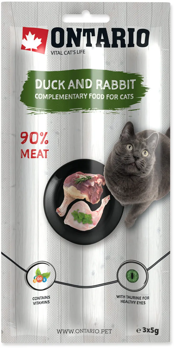 ONTARIO Recompensa pentru pisici adulte, Stick Rata si Iepure 3x5g
