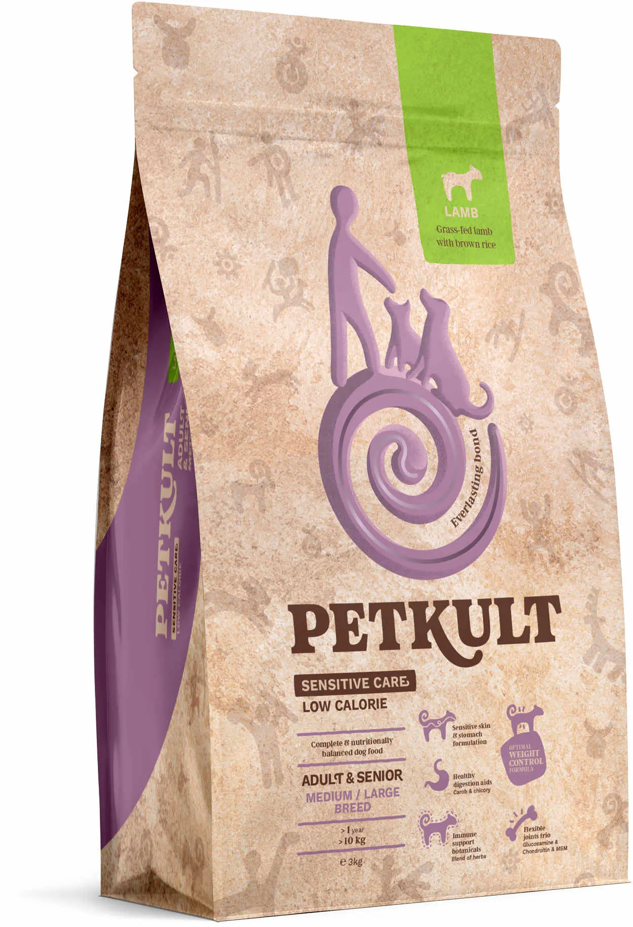 PETKULT Sensitive Low Callories Adult & SENIOR, talie medie/mare, Miel/orez