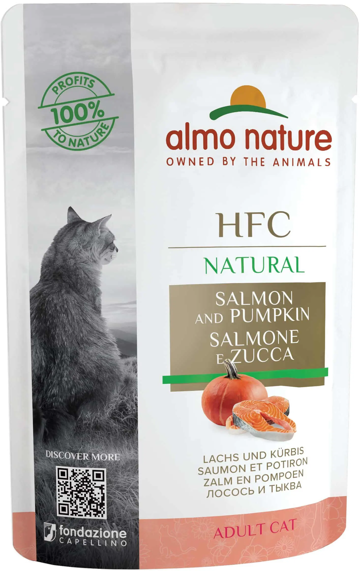 ALMO NATURE HFC Natural Plic pentru pisici, cu somon si dovleac 55g