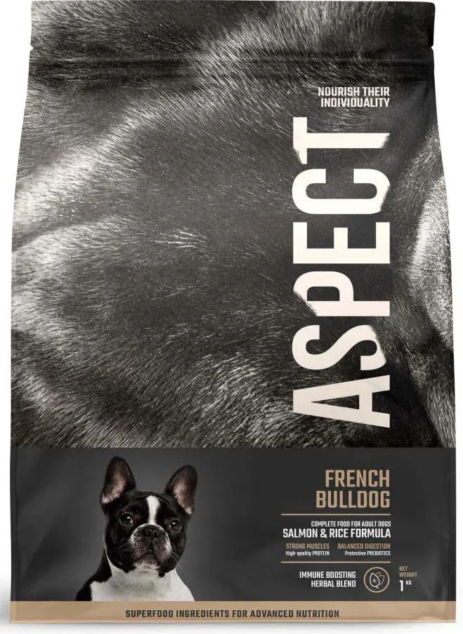 ASPECT French Bulldog, hrana completa pentru caini adulti, Somon si Orez
