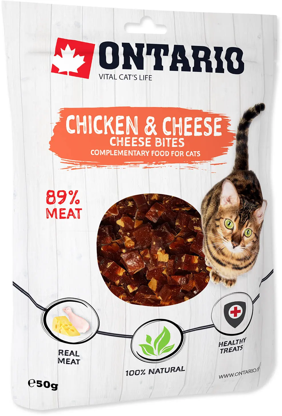 ONTARIO Recompensa pentru pisici adulte, Bucati de Pui/Branza 50g