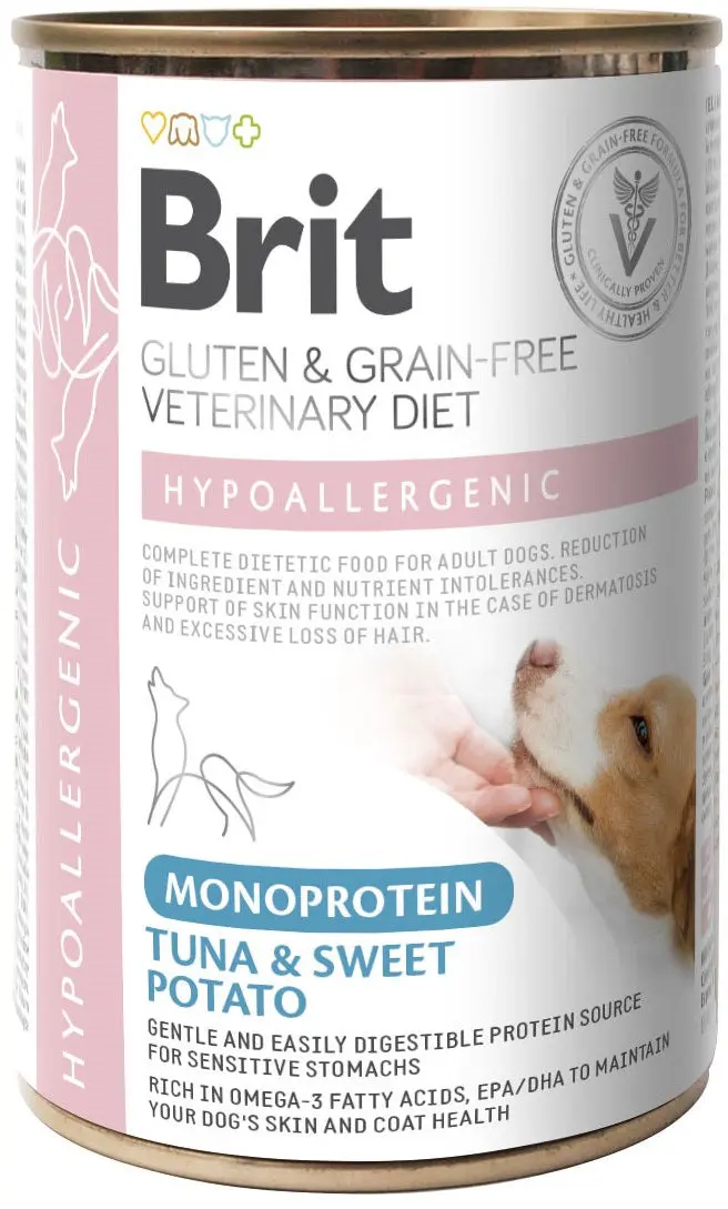 BRIT VD Hypoallergenic Conserva caini, reducerea intolerantei la hrana, Ton 400g