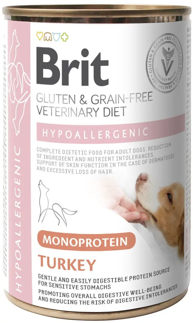 BRIT VD Hypoallergenic Conserva caini,reduc. intolerantei la hrana, Curcan 400g