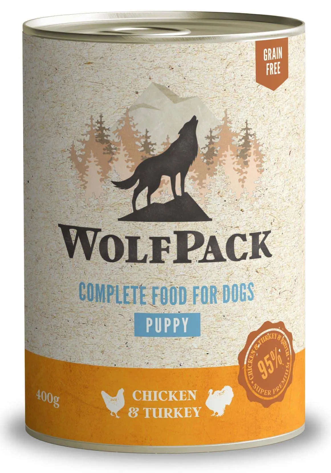 WOLFPACK PUPPY Pui/Curcan, Hrana umeda pentru catei 400g