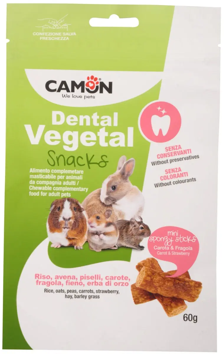 CAMON Recompense pentru rozatoare, Sticks cu aroma de morcovi si capsune, 60g