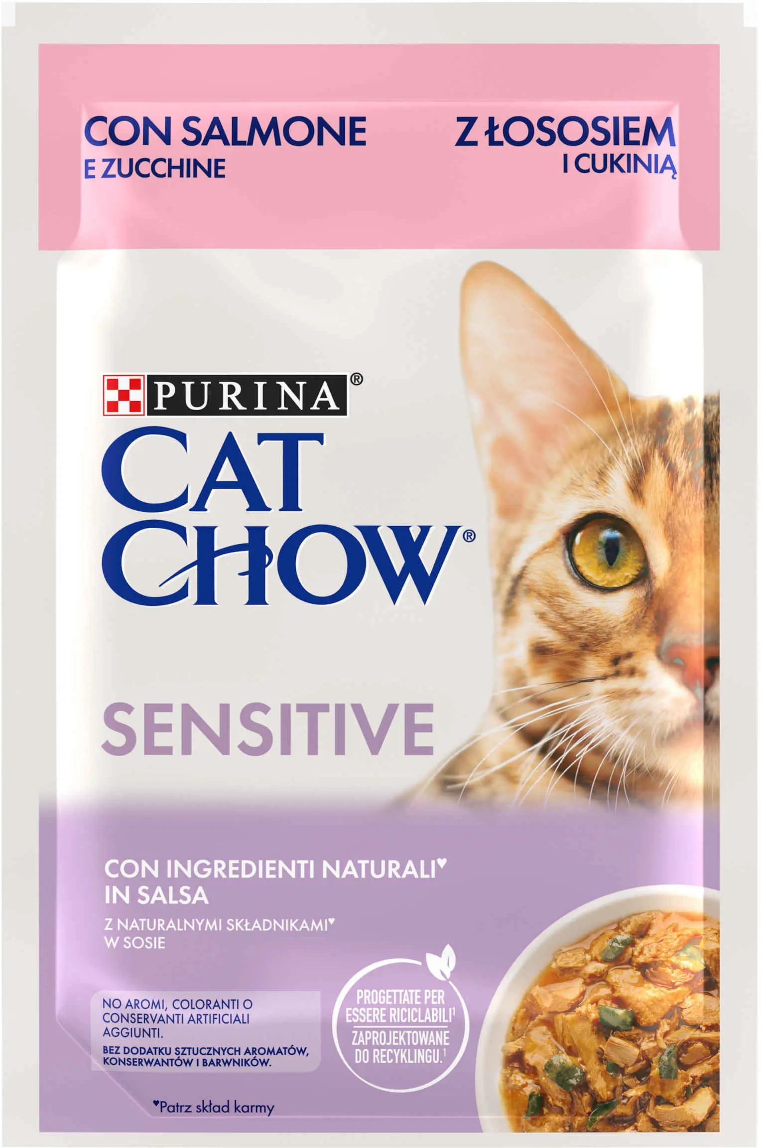 CAT CHOW SENSITIVE Plic hrana umeda cu Somon si Zucchini 85g