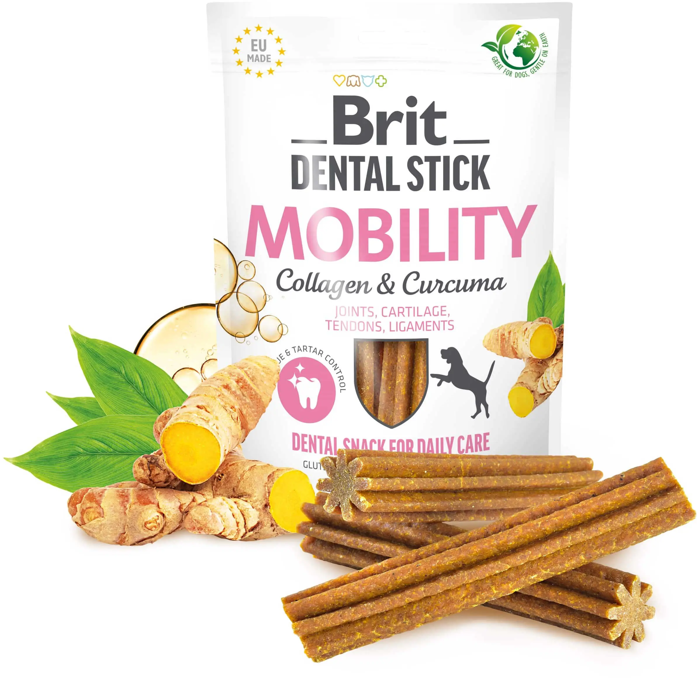 BRIT Dental Recompensa pentru caini, Mobility, Turmeric/Colagen 7 bucati, 251g
