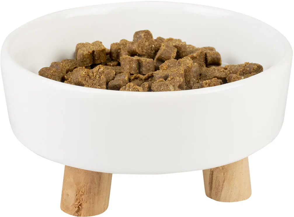 DUVO+ Bol din ceramica, pe suport din lemn, Alb