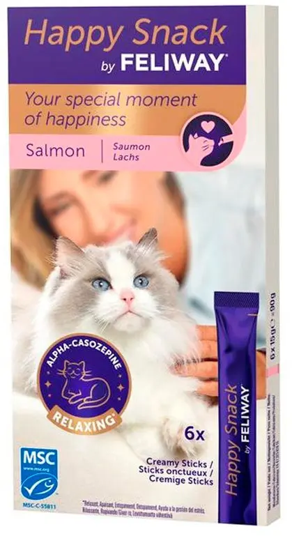 FELIWAY Recompensa pentru pisici, Baton cu Somon, Pachet cu 6 buc x 15g