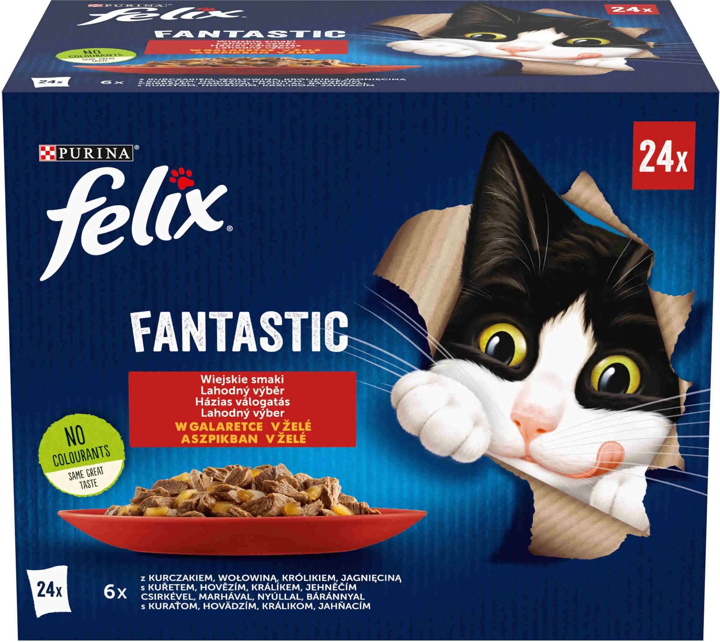FELIX Fantastic Pachet Mix plicuri pt pisici, cu Pui, Vita, Iepure, Miel, 24x85g