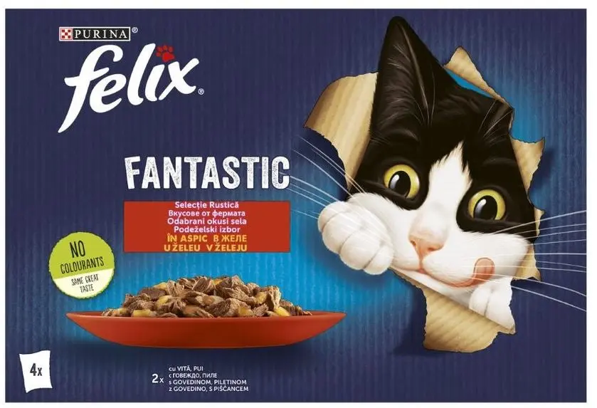 FELIX Fantastic Pachet plicuri pentru pisici, cu Pui si Vita 4x85g