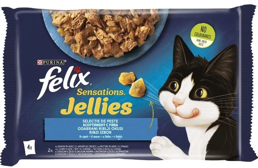 FELIX Sensations Gelees plicuri pentru pisici, somon si pastrav, 4x85g