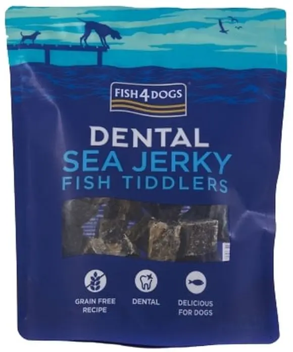 FISH4DOGS Dental Sea Recompensa pentru caini, bucati din piele de peste alb 115g