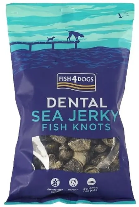 FISH4DOGS Dental Sea Recompensa pentru caini, nod din piele de peste alb 100g