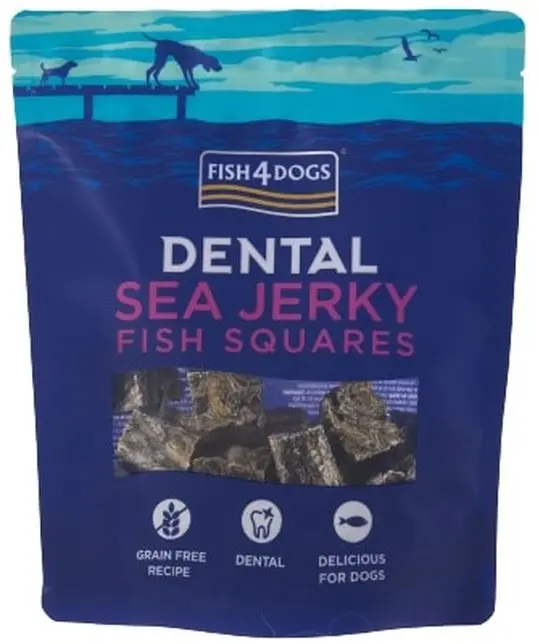 FISH4DOGS Dental Sea Recompensa pentru caini, patratel din piele de peste 115g