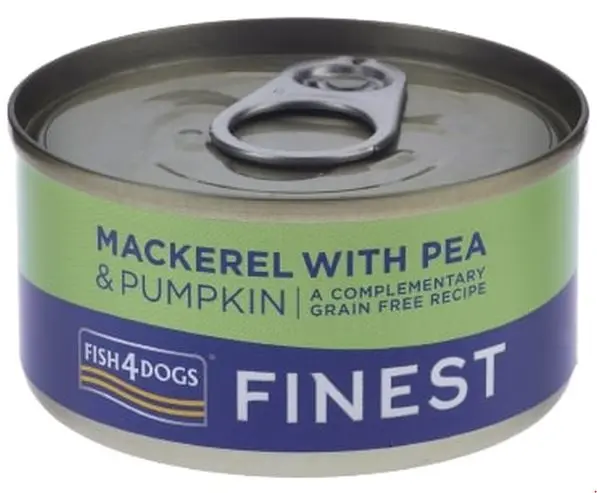 FISH4DOGS Finest Conserva caini, cu Macrou, Dovleac si Mazare 85g