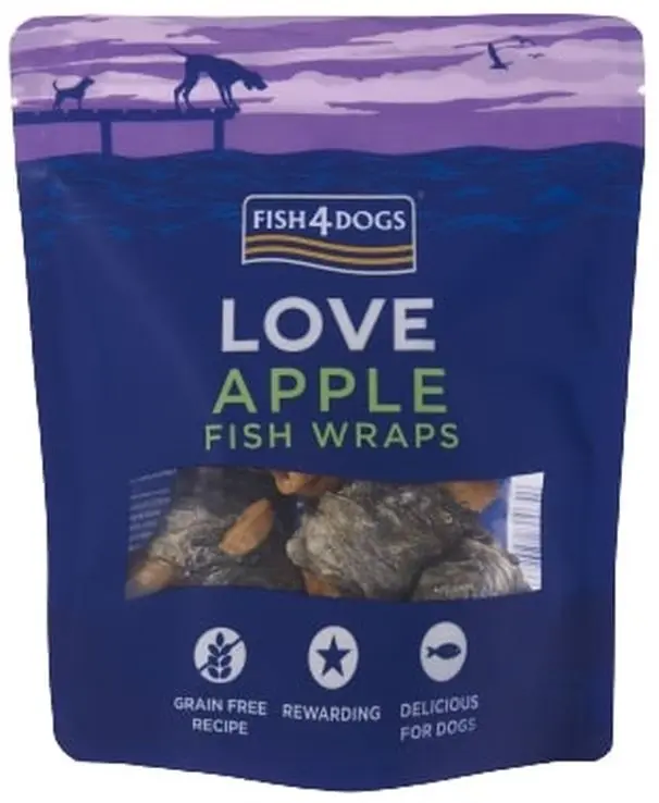 FISH4DOGS Love Recompensa pentru caini, rulou din piele de peste alb si mar 90g