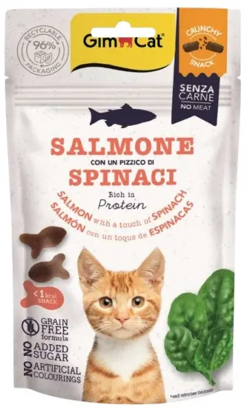 GIMCAT Crunchy SNACKS Recompense pentru pisici, cu Somon si spanac 50g