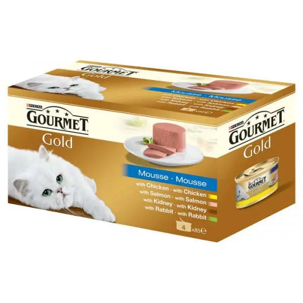 GOURMET Gold Pachet conserve Mousse cu Vita, Ton, Ficat si Curcan 4x85g