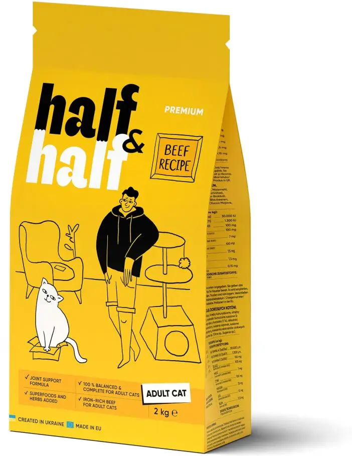 HALF&HALF Hrana uscata pentru pisici, cu Vita