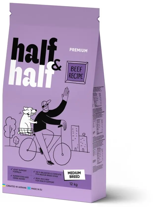 HALF&HALF Hrana uscata pt caini de talie medie, cu Vita