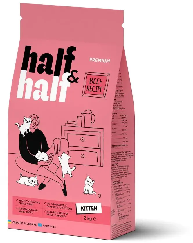 HALF&HALF KITTEN Hrana uscata pentru pisicute, cu Vita