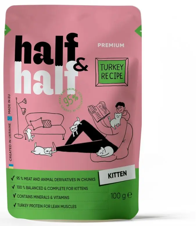 HALF&HALF plic KITTEN, bucati de Curcan in jeleu 100g