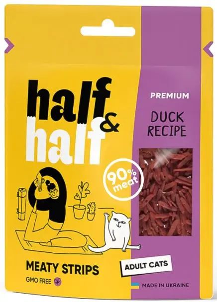 HALF&HALF Recompense pentru pisici, fasii cu Rata 50g