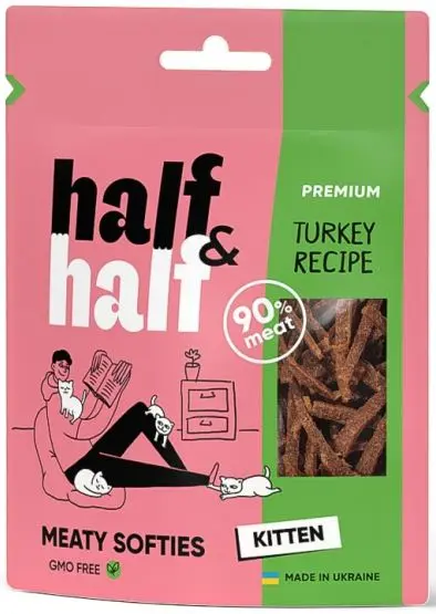 HALF&HALF Recompense pentru pisicute, bucatele Curcan 50g