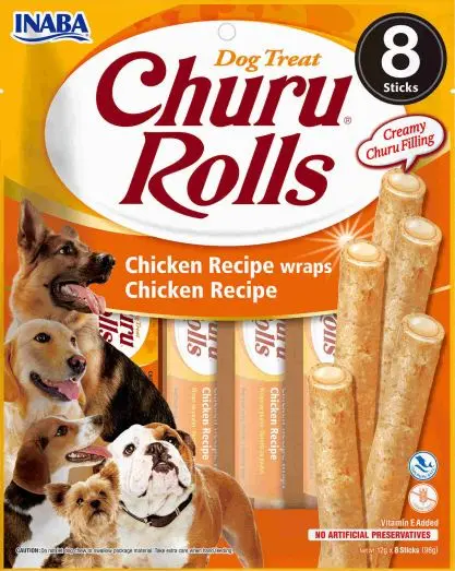 INABA CHURU Rolls Recompensa pt. caini, Baton Pui, Pachet cu 8 bucati x 12g