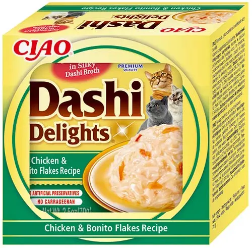 INABA CIAO Dashi Delights Bol pentru pisici, cu Pui si fulgi de peste Bonito 70g