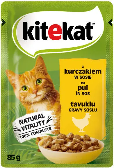 KITEKAT Plic hrana umeda pentru pisici Adulte, cu Pui 85g