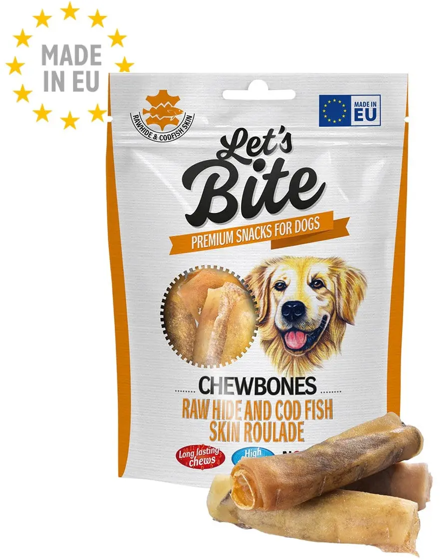 Lets Bite Chewbones - recompense pentru caini, Rulou Piele de vaca si Cod 120g