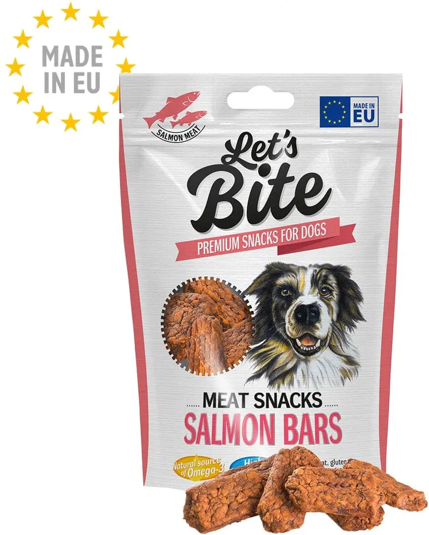 Let's Bite Meat Snacks - recompense pentru caini, batoane cu Somon 80g