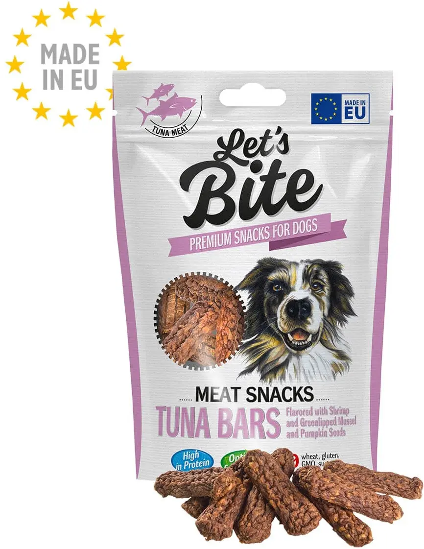 Let's Bite Meat Snacks - recompense pentru caini, batoane Ton si Creveti 80g