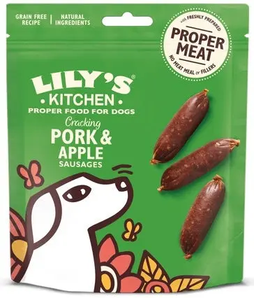 LILY'S KITCHEN Sausages Recompensa pentru caini Cracking, cu Porc si Mere 70g