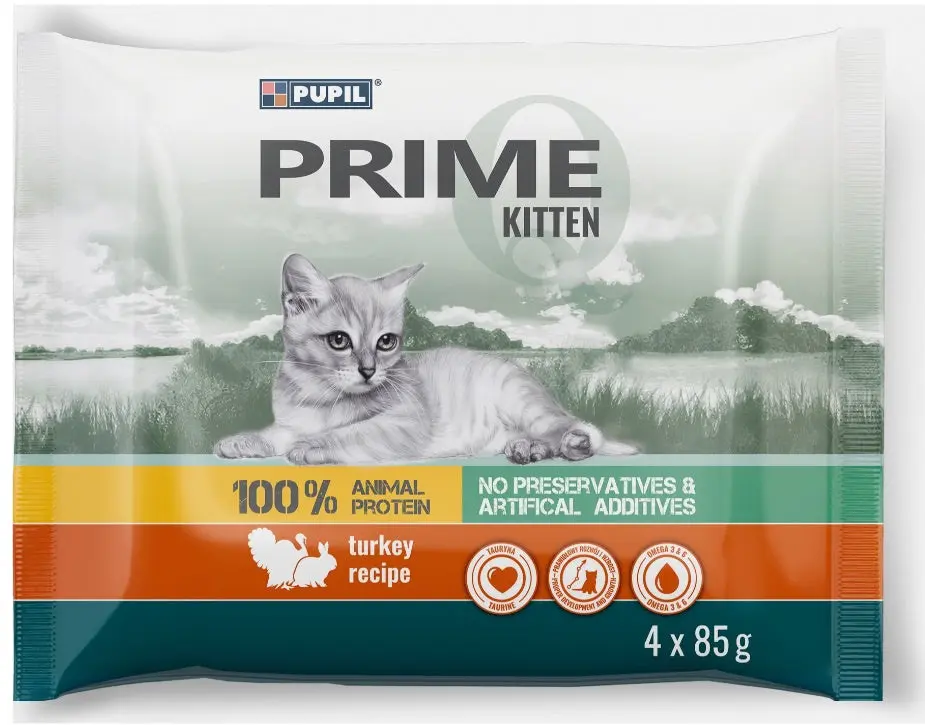 PUPIL PRIME KITTEN Multipack, cu Curcan si Iepure 4x85g