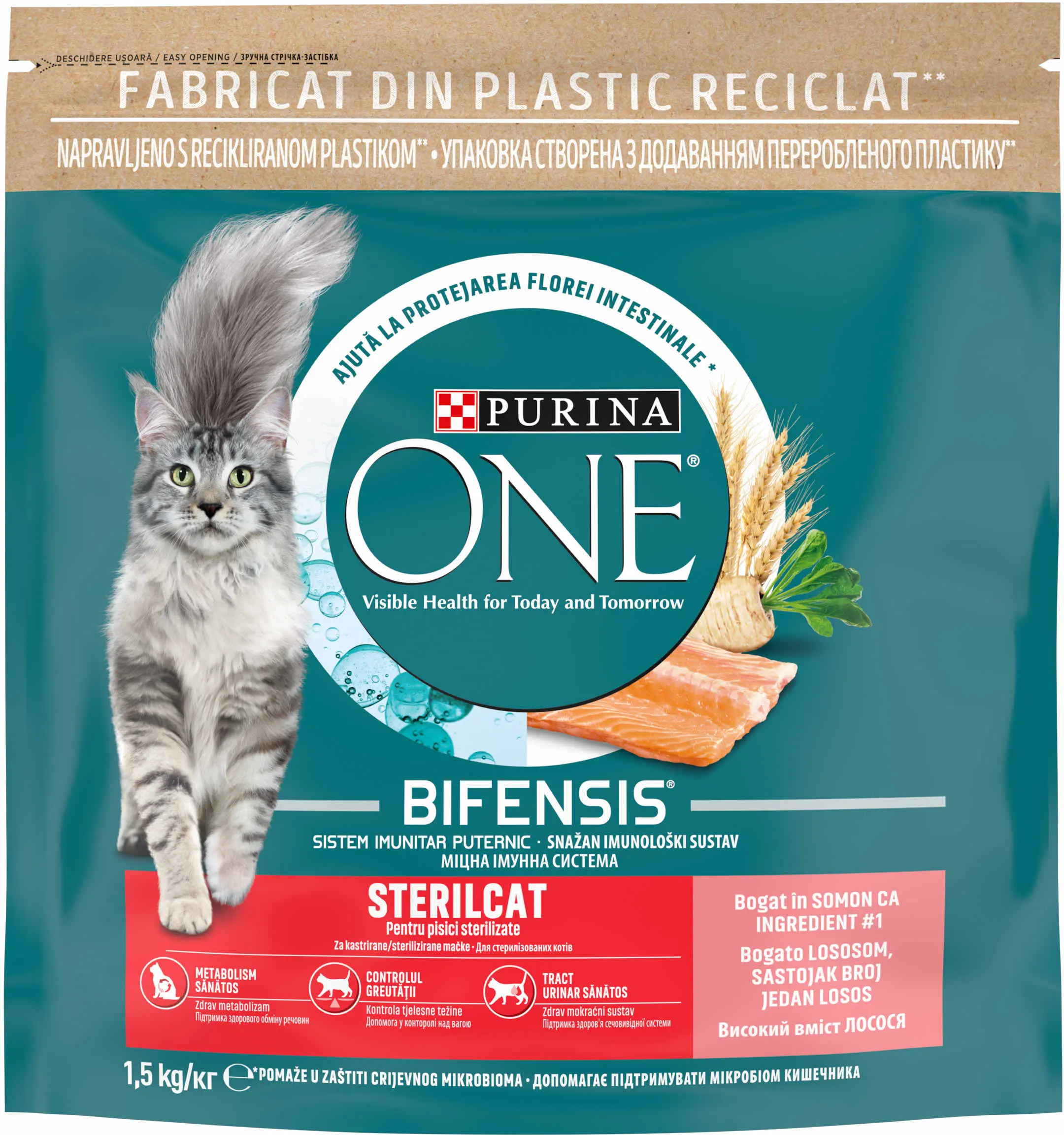 PURINA ONE Hrana uscata pentru pisici Adulte STERILCAT, cu Somon si Grau 1,5kg