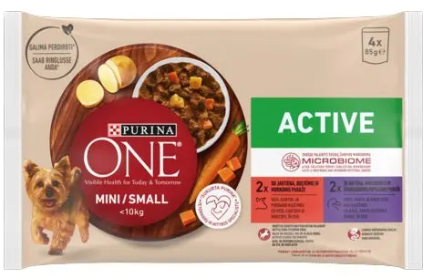 PURINA ONE Mini Hrana umeda pentru caini, cu Vita si Cartofi 4x85g
