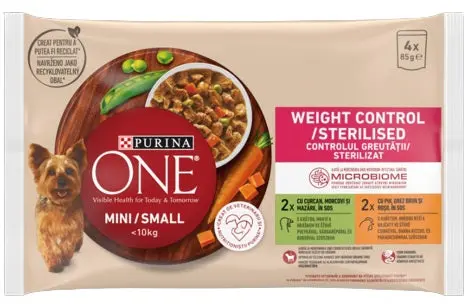 PURINA ONE Mini Hrana umeda pentru caini, controlul greutatii,Curcan  4x85g