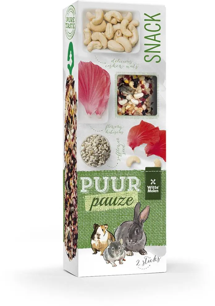 PUUR Pauze Snack pentru rozatoare, cu hibiscus si caju, 2 bucati 110g