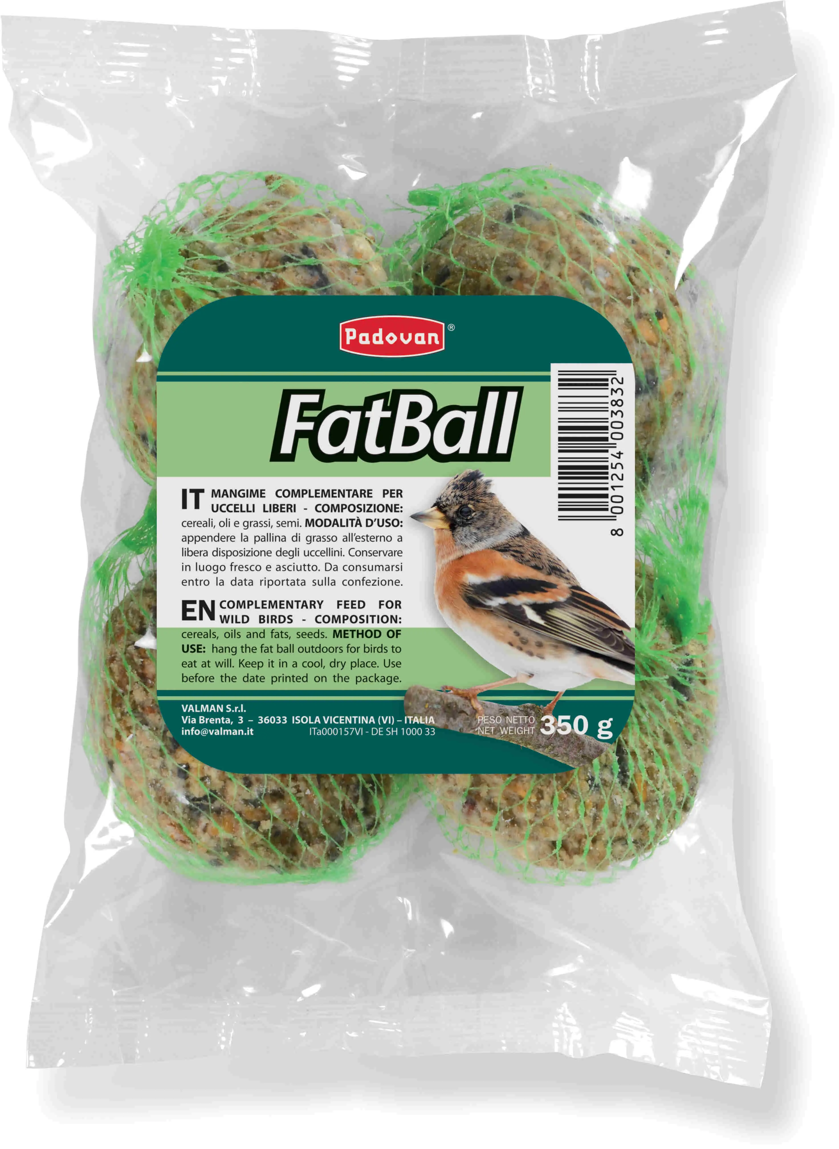 PADOVAN FAT BALL Hrana pentru pasari salbatice, sub forma de bila 4 bucati, 350g