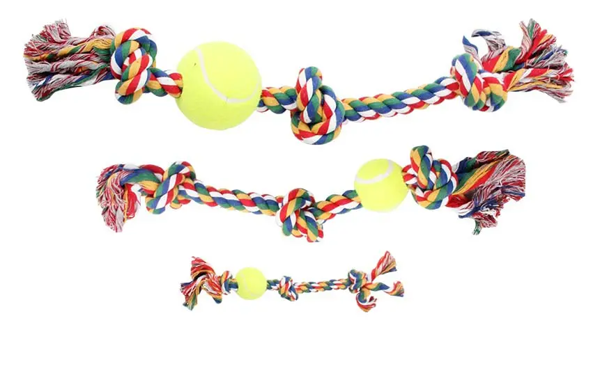 PAWISE Jucarie pentru caini Minge Tenis cu franghie, 3 noduri