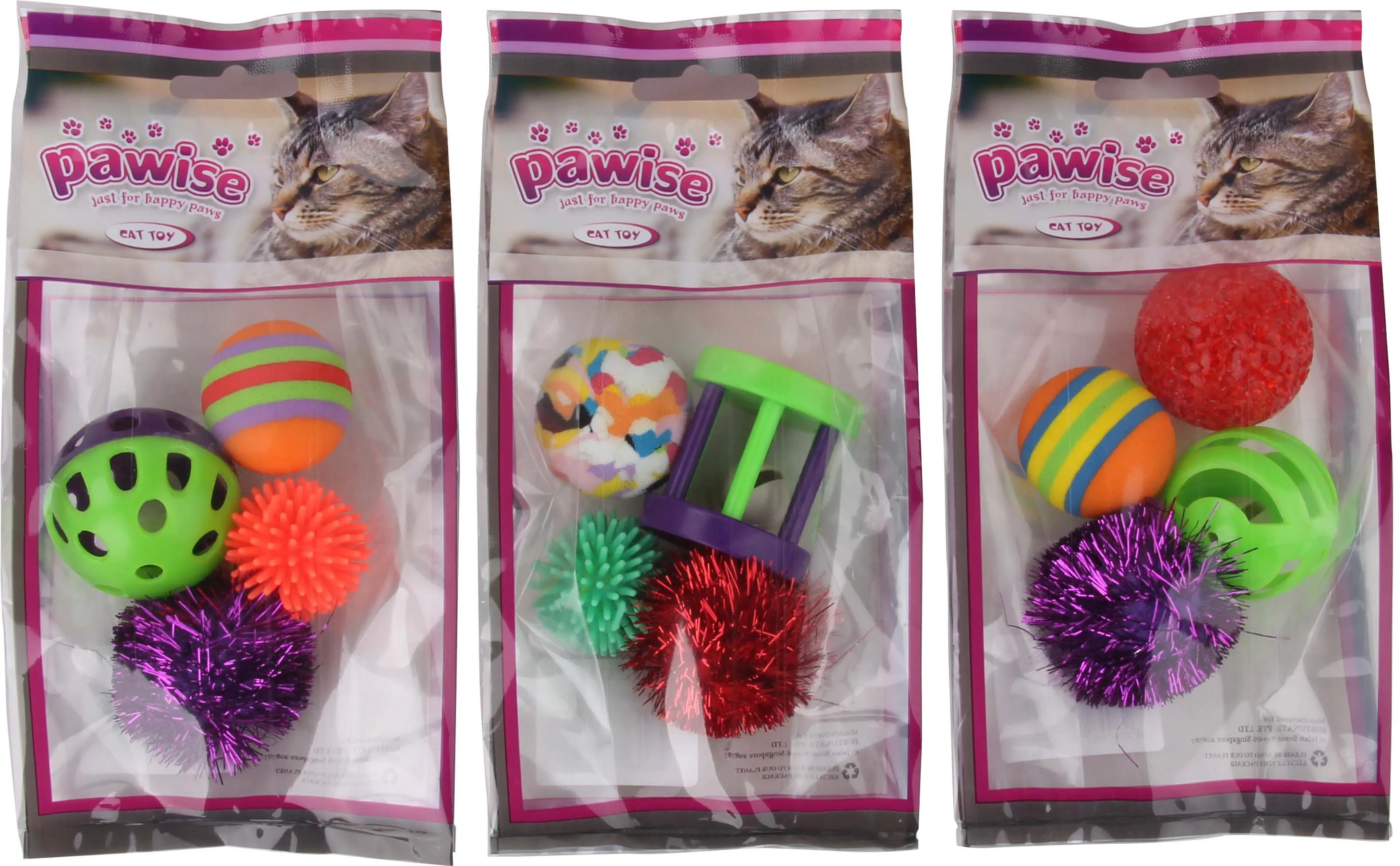 PAWISE Jucarie pentru pisici Set 4 Mingi asortate, diverse modele si culori