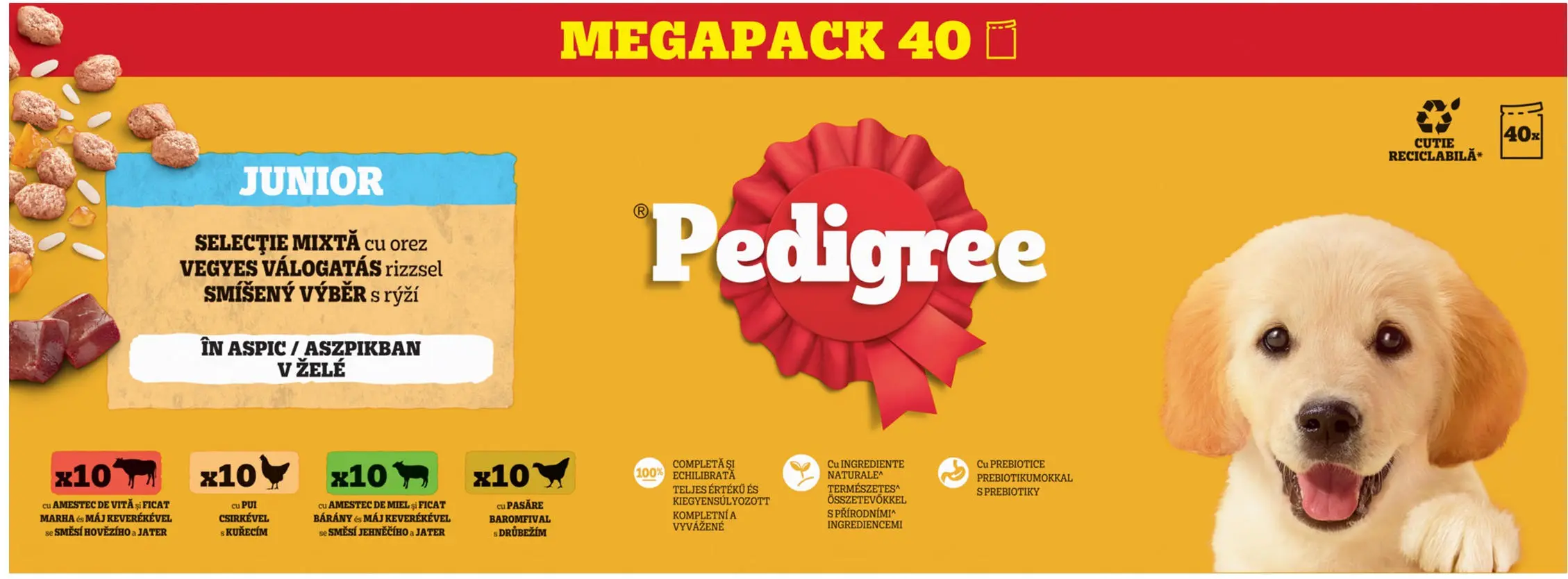 PEDIGREE Pachet plicuri JUNIOR, in jeleu, cu Pui, Miel, Vita si Pasare 40x100g