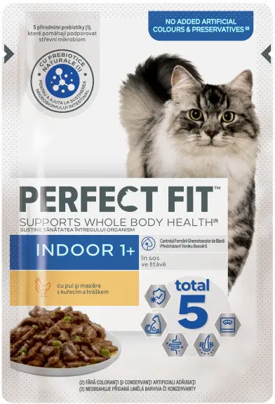 PERFECT FIT INDOOR, Hrana umeda cu Pui si mazare in sos pentru pisici 85g