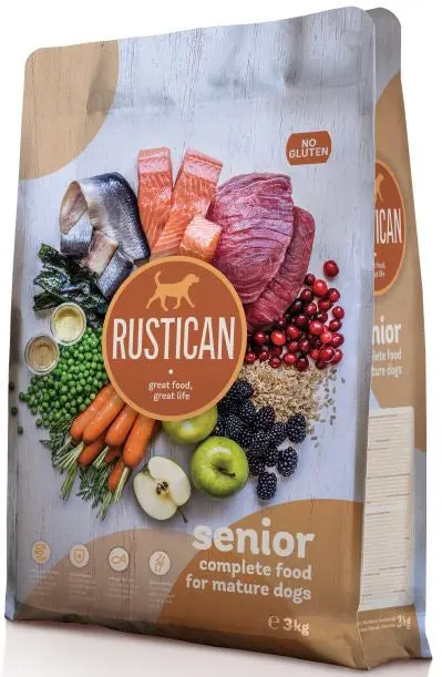 RUSTICAN Senior Hering, Somon si Ton, fara gluten, pentru caini seniori