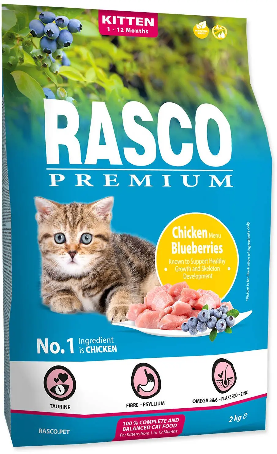 RASCO Premium Hrana pentru KITTEN, cu Pui si Afine