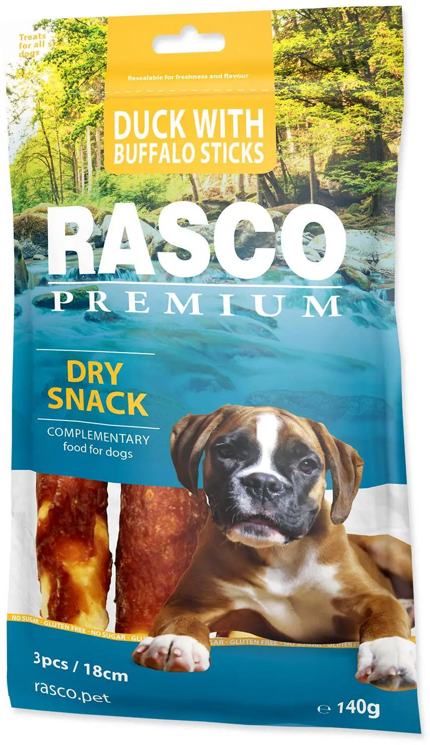 RASCO Premium Recompensa pentru caini, Stick Piele de Vaca, cu Rata 3buc 140g