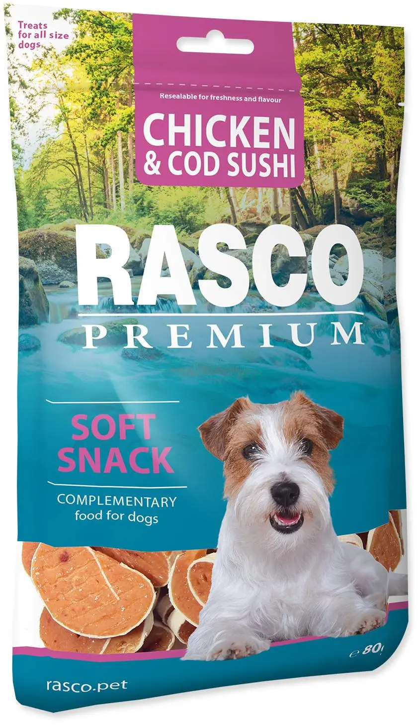 RASCO Premium Recompensa pentru caini, Sushi cu Pui si Cod 80g
